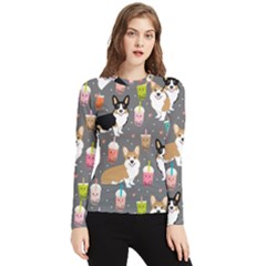 Corgi Boba Tea Bubble Tea Kawaii Food Welsh Corgis Dog Women s Long Sleeve Rash Guard by Perong