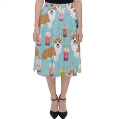 Corgi Boba Tea Bubble Tea Kawaii Food Welsh Corgis Dog Pattern Classic Midi Skirt by Perong