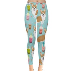 Corgi Boba Tea Bubble Tea Kawaii Food Welsh Corgis Dog Pattern Inside Out Leggings by Perong