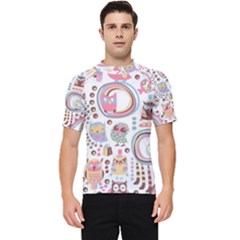 Cute Owl Bird Animal Pattern Men s Short Sleeve Rash Guard by Perong