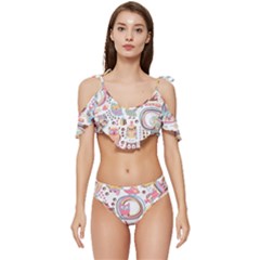 Cute Owl Bird Animal Pattern Ruffle Edge Tie Up Bikini Set	 by Perong