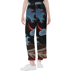 Night In The Ocean Red Waves Art Moon Dark Japanese Wave Women s Pants  by Perong