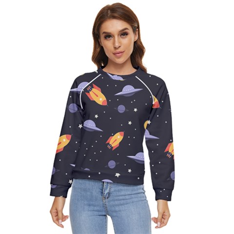 Cosmos Rocket Spaceship Ufo Women s Long Sleeve Raglan T-shirt by Salmanaz77