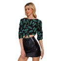 Leaves Pattern Abstract Blade Mid Sleeve Drawstring Hem Top View2