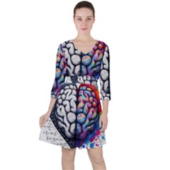 Brain Heart Math Quarter Sleeve Ruffle Waist Dress by Salmanaz77