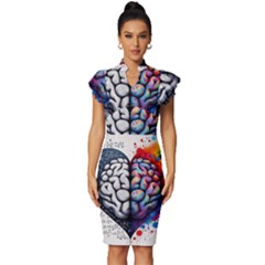 Brain Heart Math Vintage Frill Sleeve V-neck Bodycon Dress by Salmanaz77