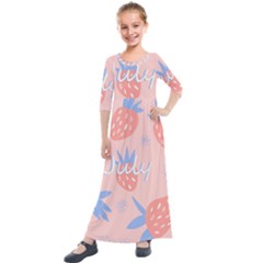 July Summer Strawberry Pink Berry Kids  Quarter Sleeve Maxi Dress by Grandong