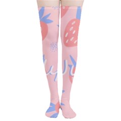 July Summer Strawberry Pink Berry Thigh High Stockings by Grandong