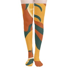 Lemon Citrus Fruit Summer Painting Drawing Thigh High Stockings by Grandong