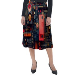 Tech Technology Pattern Classic Velour Midi Skirt  by Salmanaz77