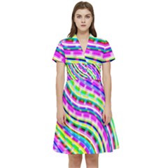 Neon Trippy Swirls Twirls Design Short Sleeve Waist Detail Dress by Salmanaz77