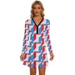 Fabric Geometric Pattern Background Long Sleeve Deep V Mini Dress  by Salmanaz77