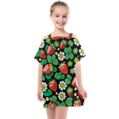 Strawberries Pattern Kids  One Piece Chiffon Dress by Salmanaz77