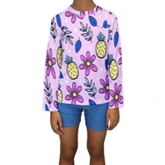 Flowers Petals Pineapples Fruit Kids  Long Sleeve Swimwear by Paksenen