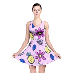 Flowers Petals Pineapples Fruit Reversible Skater Dress by Paksenen