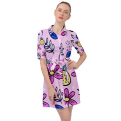 Flowers Petals Pineapples Fruit Belted Shirt Dress by Paksenen