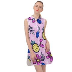 Flowers Petals Pineapples Fruit Sleeveless Shirt Dress by Paksenen