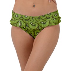 Kiwi Fruit Pattern Green Background Frill Bikini Bottoms by Paksenen