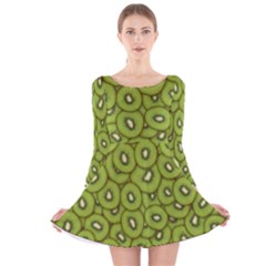 Kiwi Fruit Pattern Green Background Long Sleeve Velvet Skater Dress by Paksenen