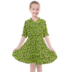 Kiwi Fruit Pattern Green Background Kids  All Frills Chiffon Dress by Paksenen