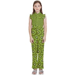 Kiwi Fruit Pattern Green Background Kids  Sleeveless Ruffle Edge Band Collar Chiffon One Piece by Paksenen