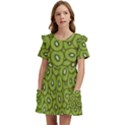 Kiwi Fruit Pattern Green Background Kids  Frilly Sleeves Pocket Dress View1