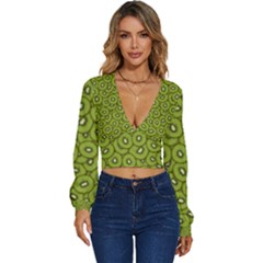 Kiwi Fruit Pattern Green Background Long Sleeve Deep-v Velour Top by Paksenen