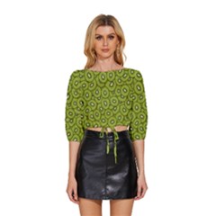 Kiwi Fruit Pattern Green Background Mid Sleeve Drawstring Hem Top by Paksenen