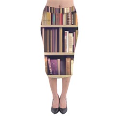 Books Bookshelves Office Fantasy Background Artwork Book Cover Apothecary Book Nook Literature Libra Velvet Midi Pencil Skirt by Posterlux