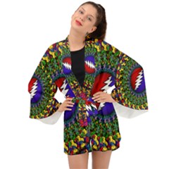 Grateful Dead Bear Pattern Long Sleeve Kimono by Maspions