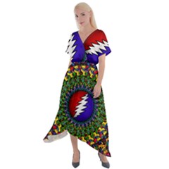 Grateful Dead Bear Pattern Cross Front Sharkbite Hem Maxi Dress by Maspions