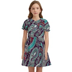 Seamless Pattern Paisley Decorative Kids  Bow Tie Puff Sleeve Dress by Paksenen