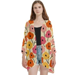 Floral Pattern Shawl Open Front 3/4 Sleeve Batwing Chiffon Cardigan Kimono by flowerland