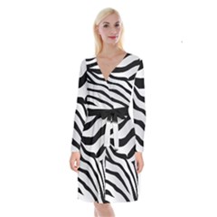 White Tiger Skin Long Sleeve Velvet Front Wrap Dress by Ket1n9