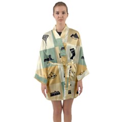 Egyptian Flat Style Icons Long Sleeve Satin Kimono by Bedest