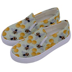 Bees Pattern Honey Bee Bug Honeycomb Honey Beehive Kids  Canvas Slip Ons by Bedest