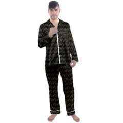 Fern Pattern 2 Black Men s Long Sleeve Satin Pajamas Set by snowwhitegirl