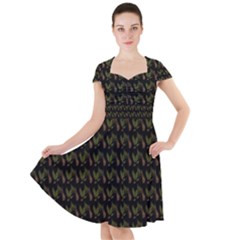 Fern Pattern 2 Black Cap Sleeve Midi Dress With Pockets by snowwhitegirl