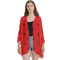 Spiders Pattern Seamless Arachnids Open Front 3/4 Sleeve Batwing Chiffon Cardigan Kimono