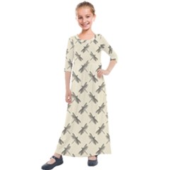 Dragonfy Insect Pattern Kids  Quarter Sleeve Maxi Dress by Maspions