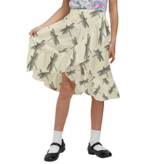 Dragonfy Insect Pattern Kids  Ruffle Flared Wrap Midi Skirt by Maspions