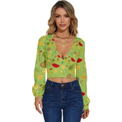 Art Fruits Pattern Long Sleeve Deep-v Velour Top by Maspions