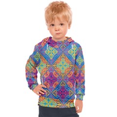 Colorful Flora Flora Kazakh Pattern Kids  Hooded Pullover by Cemarart