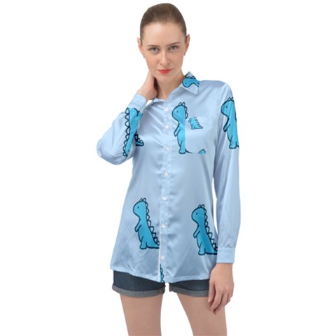 Dinosaur , Cute, Pastel, Long Sleeve Satin Shirt by kyorashop23