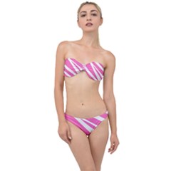 White Pink Stripes, Pattern Classic Bandeau Bikini Set by kyorashop23