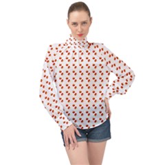 Kawaii Pumpkin Patt White High Neck Long Sleeve Chiffon Top by snowwhitegirl