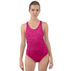 Pink Abstract Crimson Triangle Cut-out Back One Piece Swimsuit by Posterlux