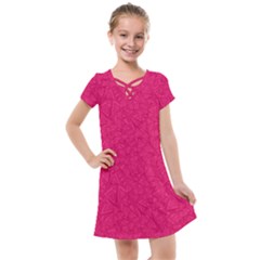 Pink Abstract Crimson Triangle Kids  Cross Web Dress by Posterlux