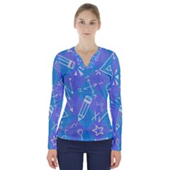 Background Abstract Texture Pattern V-neck Long Sleeve Top by Posterlux