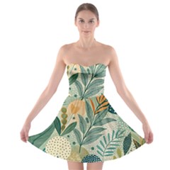 Leaves Pattern Flora Nature Strapless Bra Top Dress by Posterlux